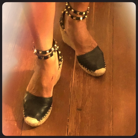 valentino rockstud wedge espadrilles
